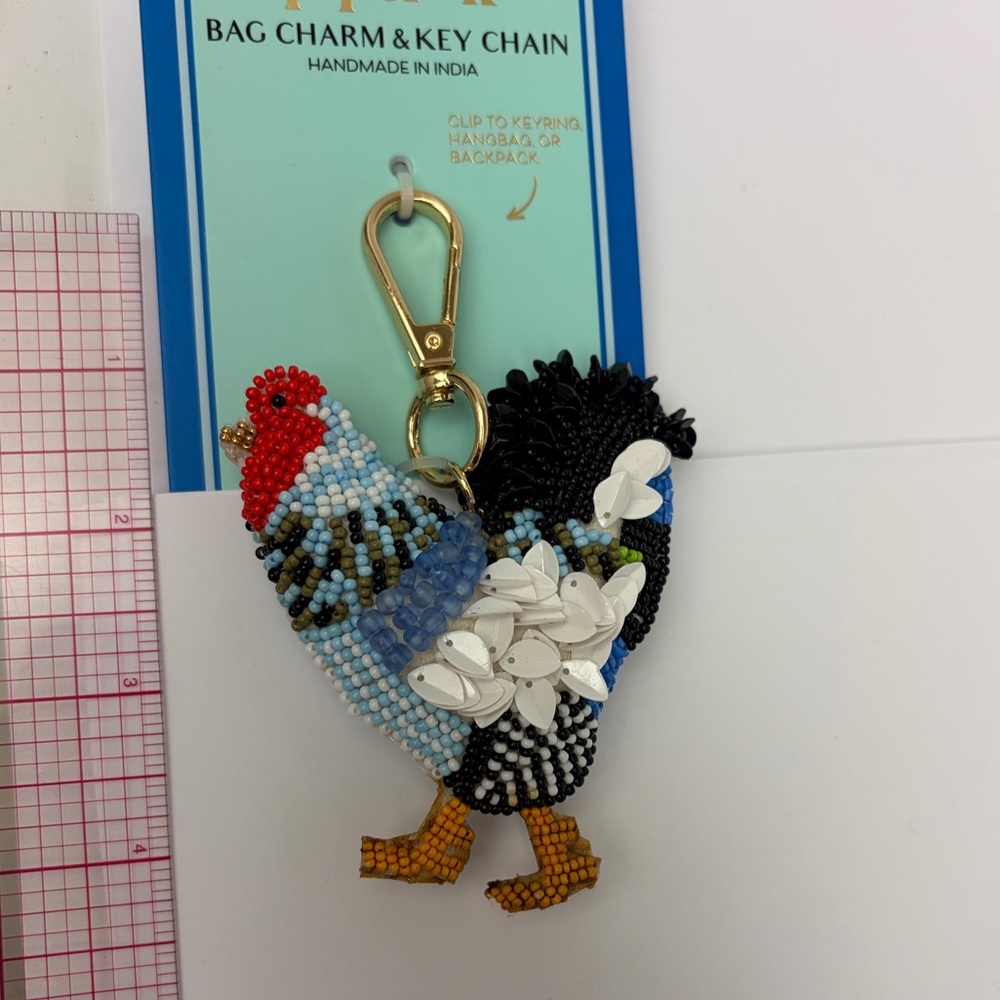 NWT ⚜️💙⚜️ Haute Hippie Beautiful Rooster Bag Charm Keychain - Picture 10 of 14